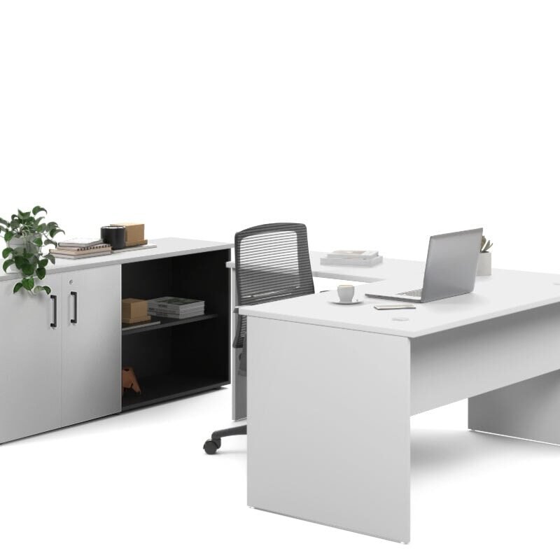 Uniform Panel L-Shaped Executive Setting - Black Carcass [1400L x 1600W]